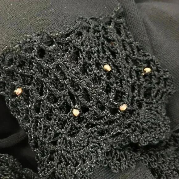 Notations Women's Black Rayon/Nylon Knit Top w Attached Cardigan & Crocheted Lac - Picture 9 of 9